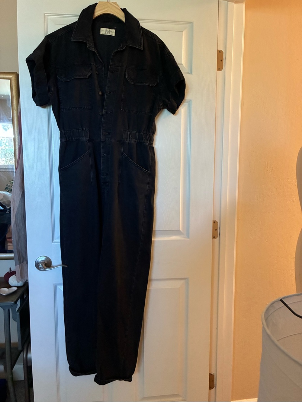 We The Free Black Denim Short-Sleeve Jumpsuit